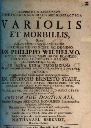 Disp. inaug. ... de variolis et morbillis