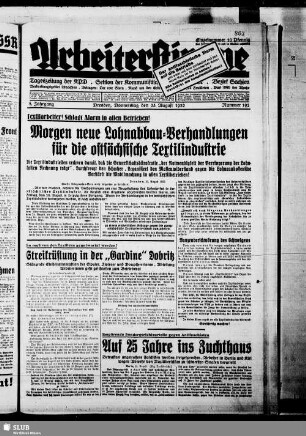 Arbeiterstimme : Tageszeitung der Kommunistischen Partei Deutschlands, Sektion der Kommunistischen Internationale, Bezirk Sachsen, Verbreitungsgebiet Ostsachsen