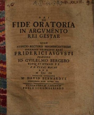 De fide oratoria in argumento rei gestae exercitatio posterior