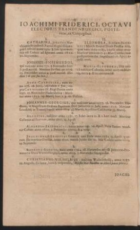 Joachimi Friderici, Octavi Electoris Brandenburgici Posteritas, ex Coniugibus