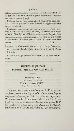 Solution de questions proposées dans les nouvelles annales.