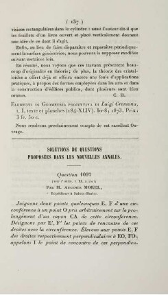 Solution de questions proposées dans les nouvelles annales.
