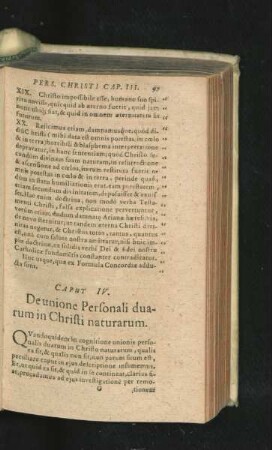 Caput IV. De unione Personali duarum Christi naturaram.