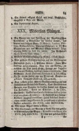 XXX. Miscellan Münzen.