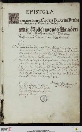 Epistola Generosissimi Comitis Palatini Tubingici Gothonis ad Mauritium Feslerum