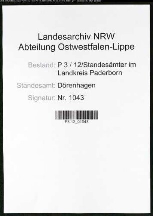 Sterberegister Standesamt Dörenhagen