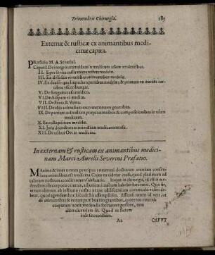 Externæ & rusticæ ex animantibus medicinæ capita.