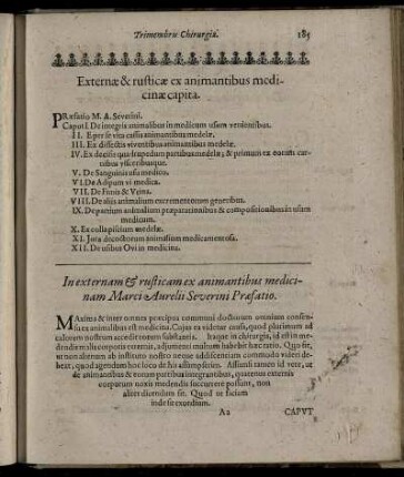 Externæ & rusticæ ex animantibus medicinæ capita.