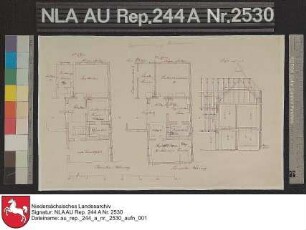 Grundrisse und ein Profil von einer Beamtenwohnung in STICKHAUSEN Kolorierte Zeichnung von NN. Papier Format 32,7x20,6 M 1:130