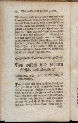 Von wilden und zahmen Fleisch, auch Flügelwerk.