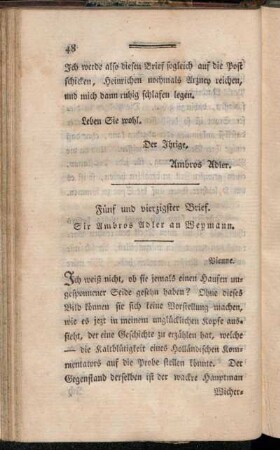 Fünf und vierzigster Brief. Sir Ambros Adler an Weymann.