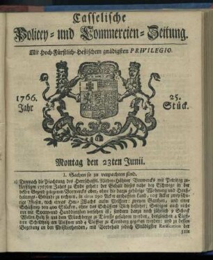 25. Stueck, Montag den 23ten Junii 1766