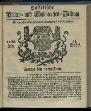 25. Stueck, Montag den 23ten Junii 1766
