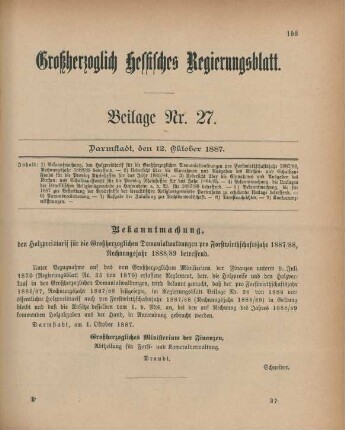 12. Oktober-29. Dezember = Beilage Nr. 27-33