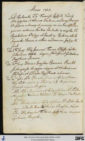 [fol. 216] Rektorat Franz Josef Vicari 1720