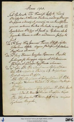 [fol. 216] Rektorat Franz Josef Vicari 1720