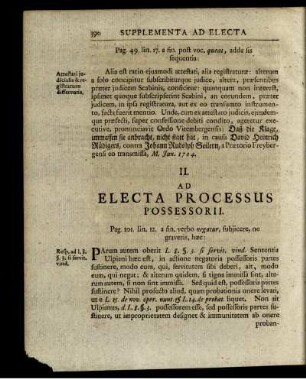 II. Ad Electa Processus Possessorii.