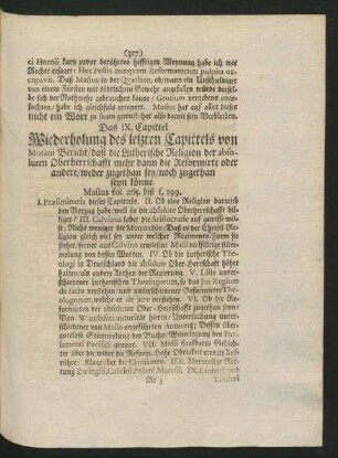 Das IX. Capittel. Wiederholung des letzten Capittels von Mosani Bericht ...