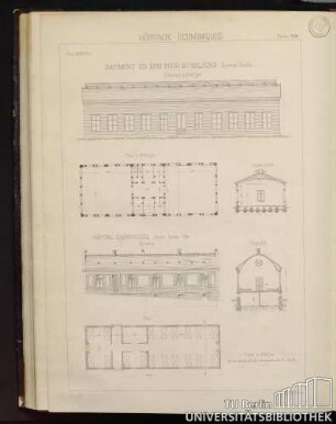 Planche No. 69 Hôpitaux économiques. Batiment en bois pour 20 malades, système Pombla