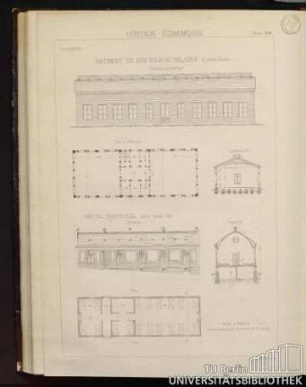Planche No. 69 Hôpitaux économiques. Batiment en bois pour 20 malades, système Pombla