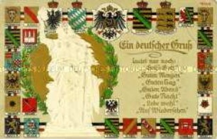 Postkarte mit Germania und deutschem Wappen