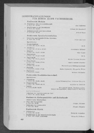 Lehrveranstaltungen für Hörer aller Fachbereiche