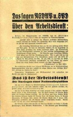 Propagandaflugblatt der KPD zur Reichstagswahl am 31. Juli 1932 mit Polemik gegen den Arbeitsdienst