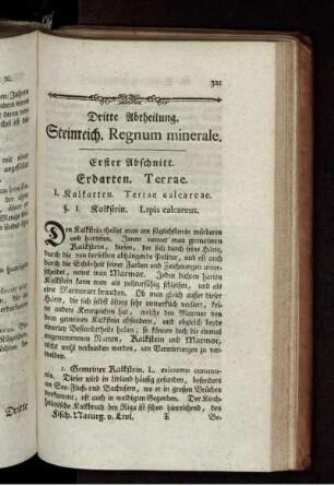 Dritte Abtheilung Steinreich. Regnum minerale