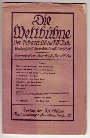 "Die Weltbühne", 25. April 1918