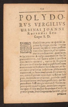 Polydorus Vergilius Urbinas Joanni Roffensi Episcopo S.D.