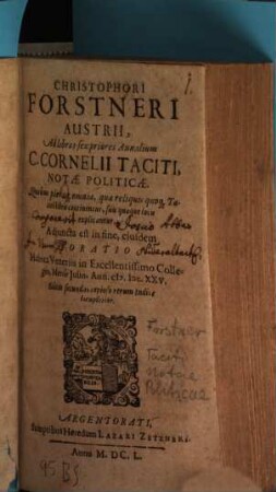 Ad libros sex priores Annalium C. Cornelii Taciti notae politicae