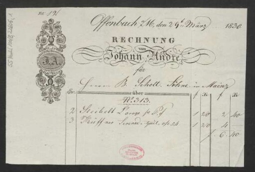 Rechnung von Johann André