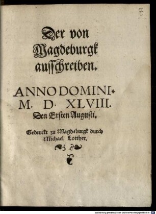 Der von Magdeburgk ausschreiben, Anno Domini M.D.XLVIII. Den Ersten Augusti