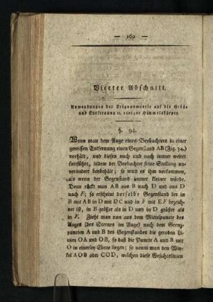 Vierter Abschnitt: Anwendungen der Trigonometrie auf die Groeße und Entfernung einiger Himmelskoerper