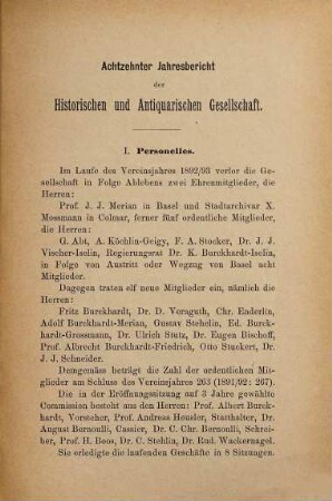 Jahresbericht der Historischen und Antiquarischen Gesellschaft zu Basel. 18. 1892/93 (1893)