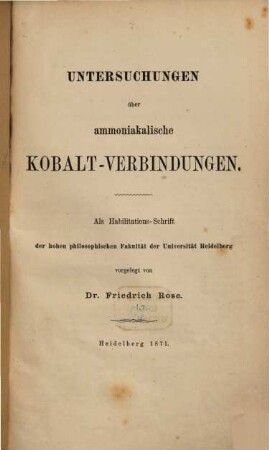 Untersuchungen über ammoniakalische Kobalt-Verbindungen