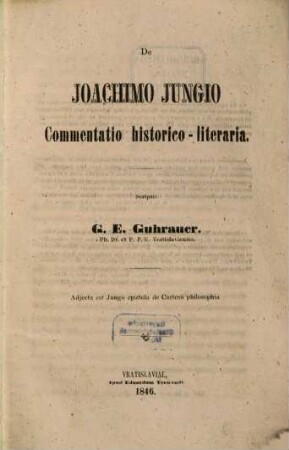 De Joachimo Jungio commentatio historico-literaria