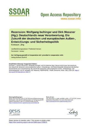 Rezension: Wolfgang Ischinger und Dirk Messner (Hg.): Deutschlands neue Verantwortung. Die Zukunft der deutschen und europäischen Außen-, Entwicklungs- und Sicherheitspolitik