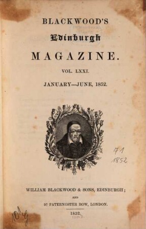 Blackwood's Edinburgh magazine. 71. 1852