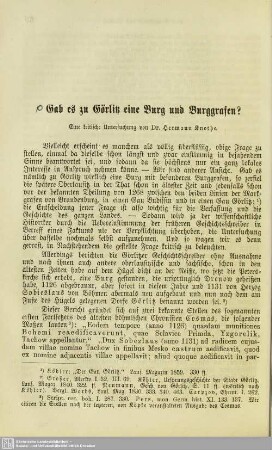 Gab es zu Görlitz eine Burg und Burggrafen? : eine kritische Untersuchung