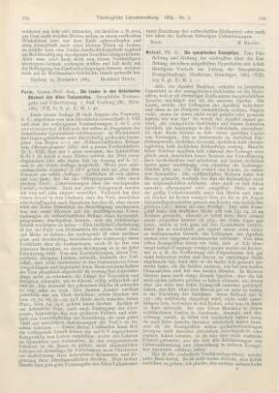 110-113 [Rezension] Wetzel, G., Die synoptischen Evangelien