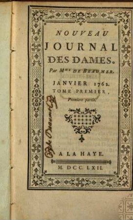 Nouveau journal des dames. 1,1. 1762