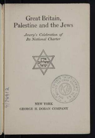 Great Britain, Palestine and the Jews : Jewry's celebration of its national charter