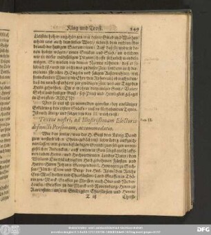 Ist noch übrig und folget jetzt das II. welches ist: Textus nostri, ad Illußtrißimam Electoris defuncti Personam, accomodatio.