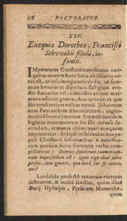 XXV. Exequiae Dorotheae, Francisci Schwabii, filiolae, infantis.