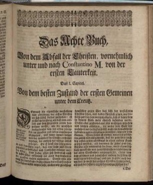 Das Achte Buch, Von dem Abfall der Christen, vornehmlich unter und nach Constantino M. von der ersten Lauterkeit.