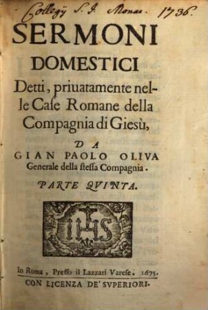 Sermoni Domestici : Detti privatamente nelle Case Romane della Compagnia di Giesù, 5