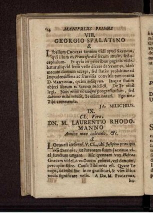 VIII. Georgio Spalatino S. / Ja. Milichius