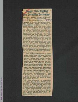 Zeitungsartikel zur Generalversammlung des Bundes Deutscher Frauenvereine