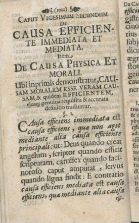 Caput Vigesimum Secundum De Causa Efficiente Immediata Et Mediata, Item De Causa Physica Et Morali. [...]